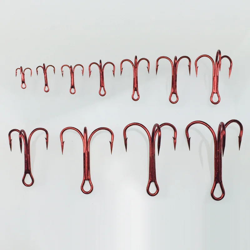 Anzuelo triple de níquel rojo, anzuelos afilados de pesca de acero rico en carbono, anzuelo de púas, lote de 10 piezas - imagen 4