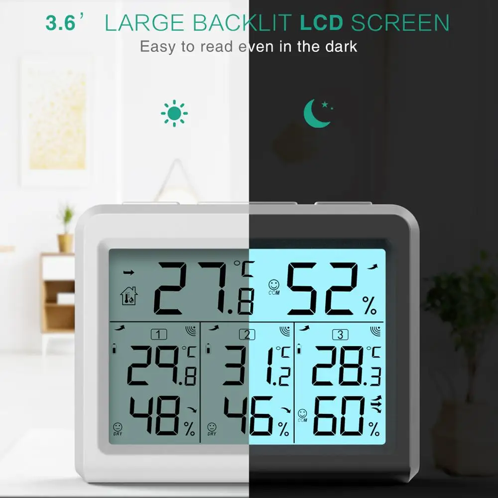 ORIA Termómetro Higrómetro LCD – Sensor inalámbrico temperatura y humedad - imagen 3
