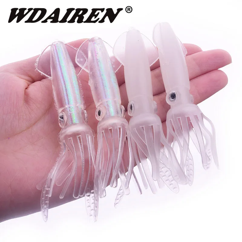 WDAIREN-SEÑUELOS blandos de calamar con falda de silicona luminosa, cebo Artificial de 10cm, 8g, ojos 3D, aparejos de Pesca de mar, Océano nocturno - imagen 3