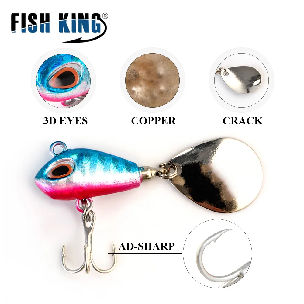 FISH KING-señuelo de pesca en hielo, 1 unidad, 10g/15g, señuelo de pesca en hielo de invierno, anzuelos de pesca de 29mm/34mm, cabeza VIB, señuelo de lubina, Jigging - imagen 4