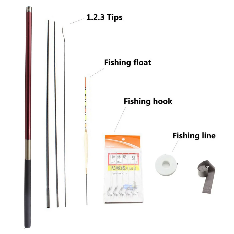 ¡Promoción! Caña de pescar telescópica para carpa, caña de pescar de fibra de carbono, de mano, 3,6 m-7,2 m, aparejos de pesca gratis de 1-3 puntas - imagen 2