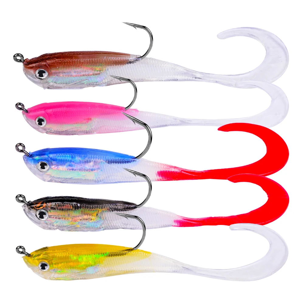 Señuelo de pesca de silicona con anzuelo, cebo Artificial de plomo, 5 piezas, 10cm, 14,7g, Swimbait - imagen 3