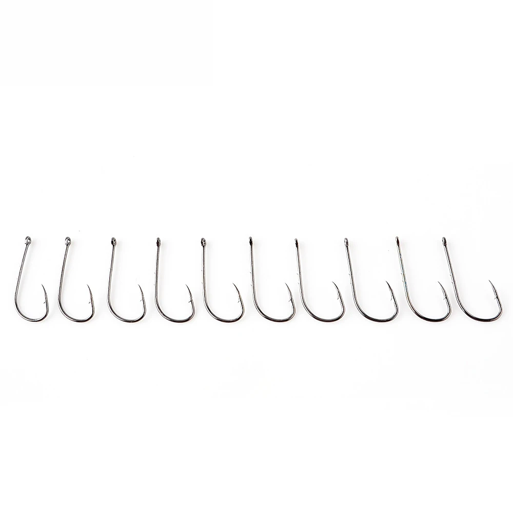Gancho de pesca de alto carbono, anzuelo individual con ojo, aparejos de pesca de carpa, 10 piezas, 3 #-14 #