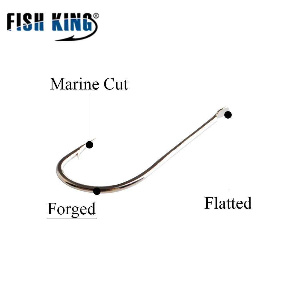 FISH KING-señuelo de Pesca de acero de alto carbono, 10 piezas, anzuelos planos, accesorios de Pesca de carpa, juego de anzuelos, cabeza de plantilla - imagen 5