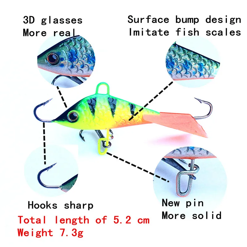 KKWEZVA-señuelo de Pesca en hielo, cebo duro para Pesca en hielo, aparejos de Pesca Isca Artificial, 52mm, 7,3g, 4 unids/lote, nuevo - imagen 2