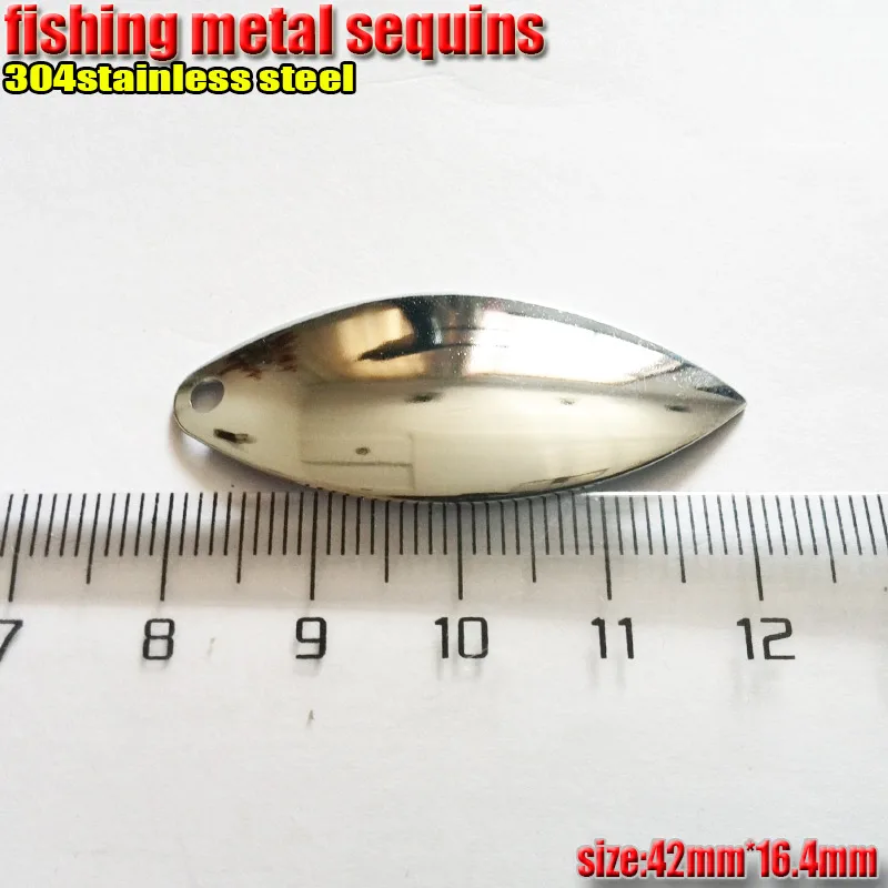 Fishing metal lentejuelas sauce hoja cuchara longitud 42mm * ancho 16,4mm cantidad 10 unids/lote cromado - imagen 3