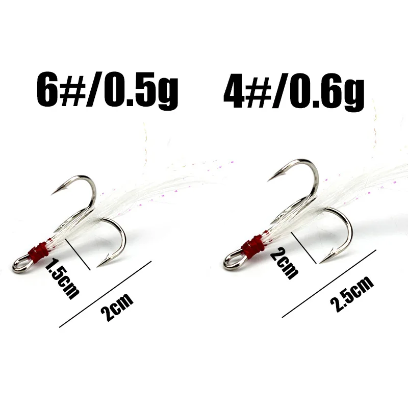 Anzuelos de pelo atado, accesorio de pesca de pelo rojo o pelo blanco, pluma, Mosca, señuelo, 5 uds., 4 #6 # - imagen 2