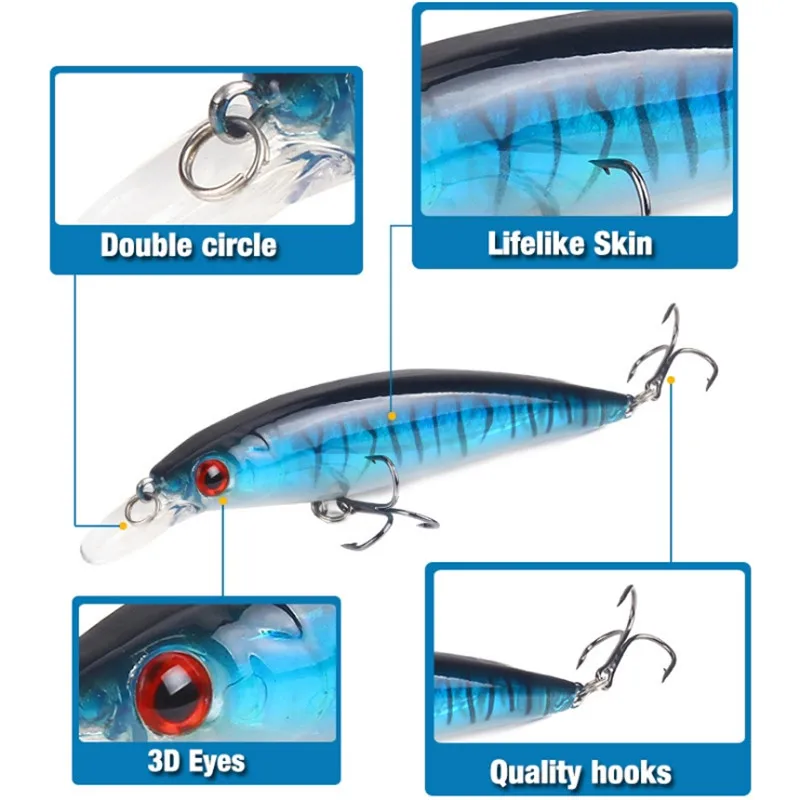 FISHINAPOT-Kit de Señuelos de Pesca, cebo duro Artificial láser, Wobblers, Lucio, carpa, 11cm, 13,6g, 10 unids/lote - imagen 5