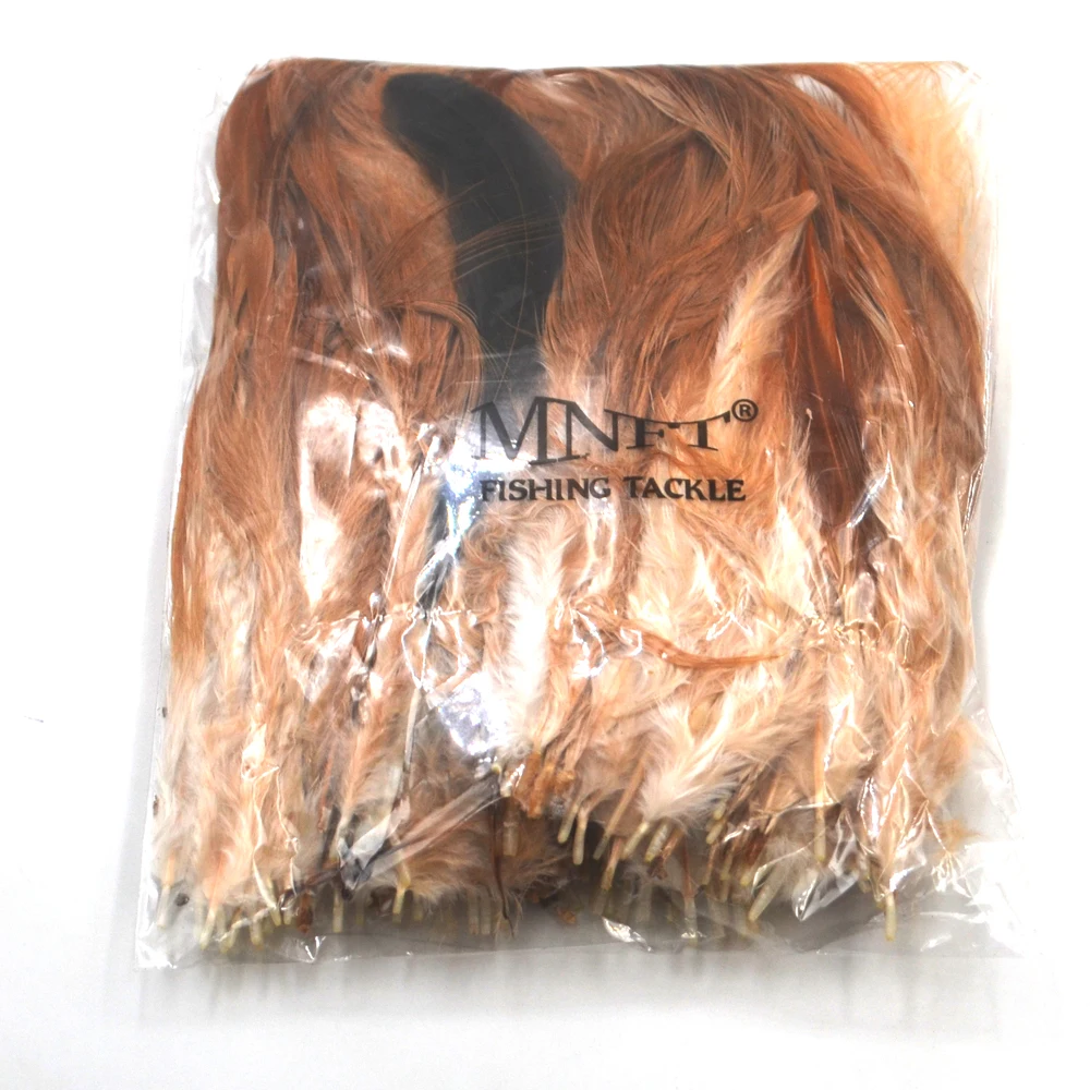 MNFT 50 unids/lote Color jengibre cuellos de faisán pluma Dun/marrón Hackle para atado de moscas Material pesca con mosca moscas insectos Adam señuelos - imagen 4