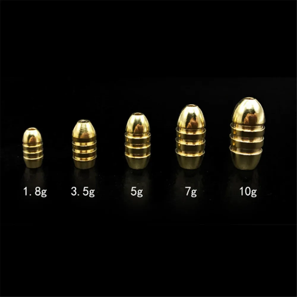 5 unids/lote forma de bala plomo de latón inoxidable 1,8g/3,5g/5g/7g/10g peso para anzuelo de pesca Texas Rig herramientas de accesorios de pesca