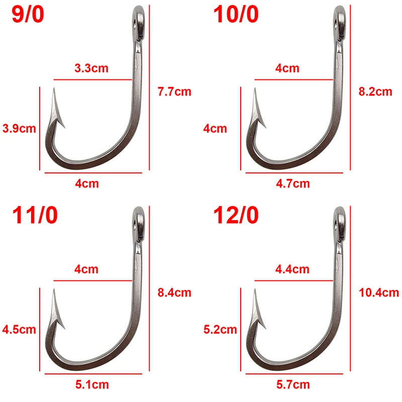 Anzuelos de pesca de acero inoxidable 7731, tamaño de anzuelo de atún grande y grueso, 5/0, 6/0, 7/0, 8/0, 9/0, 10/0, 11/0, 12/0, 13/0, 14/0, 16/0, 10 piezas - imagen 3