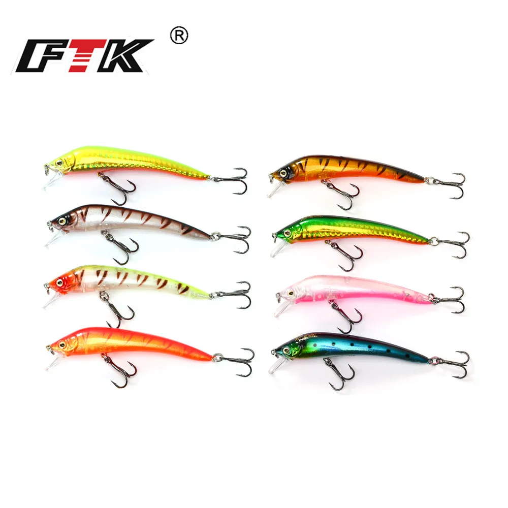 FTK 8g 9cm Señuelos de pesca Minnow ojos 3D cebo Artificial duro con anzuelo triple Bass Wobbers Swimbait - imagen 2