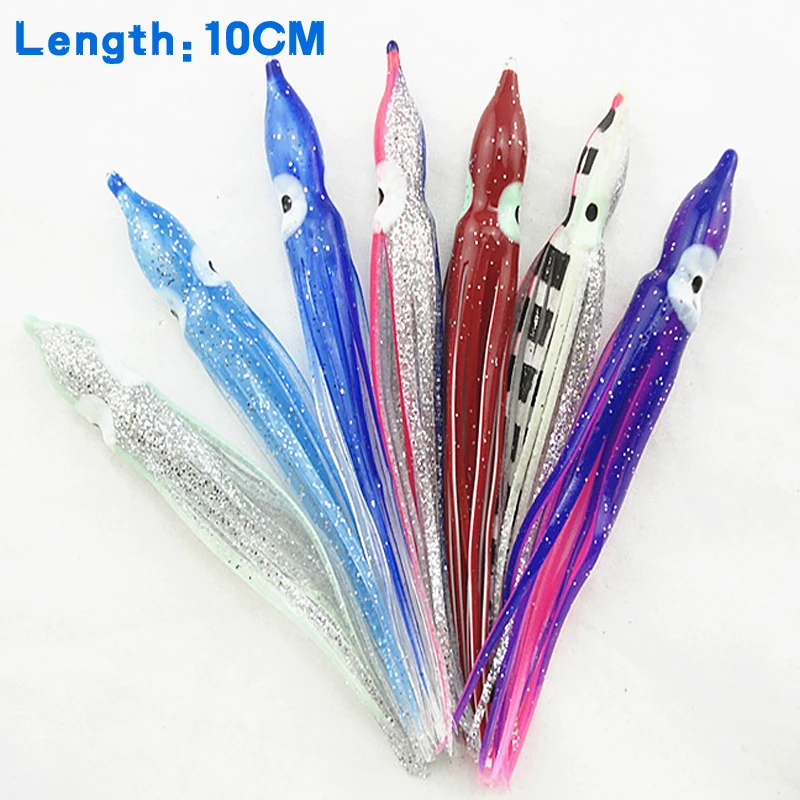 MNFT 25 uds 12cm 10cm 9cm señuelo de pulpo, plantillas de calamar señuelo suave pesca en el mar agua salada gran juego cebo falda Color mezclado - imagen 3