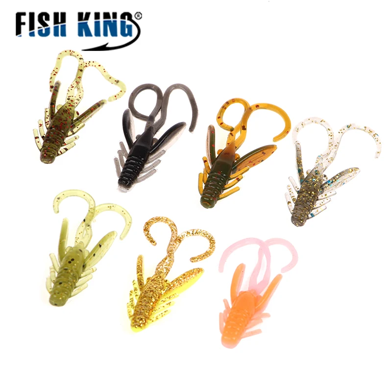 FISH KING 20 piezas Señuelos de pesca blandos 4CM sabor a camarón Crankbait gusanos cebo Artificial Wobbler aparejos de pesca