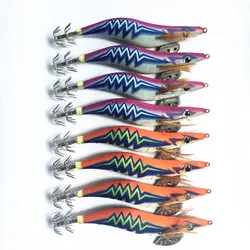 Anzuelo de calamar luminoso, señuelo de pesca de camarón de madera, 13CM, 21G, 8 unidades