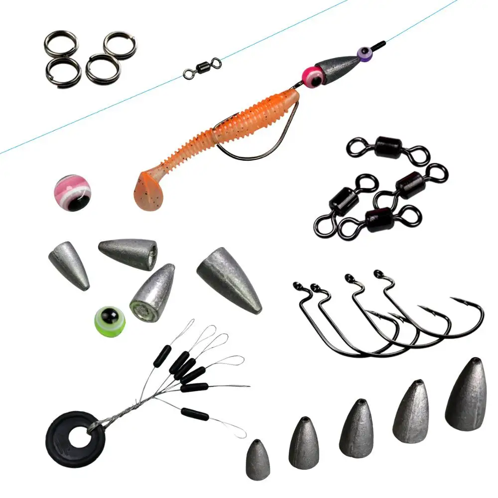 THKFISH-Kit de plomos de pesca de 219 piezas, anzuelos de pesca con forma de bala, pesas de plomo, cuentas giratorias de ojo de pez, juegos de aparejos de pesca - imagen 3