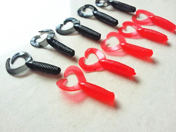 Cebos de doble cola para pesca, gusanos blandos, señuelos de dos colas, 35mm, 100 unidades por lote - imagen 3