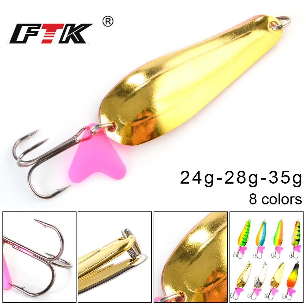 FTK-señuelo de pesca con forma de cuchara, cebo duro de 24g/28g/35g con lentejuelas de ruido para carpa, con anzuelo triple, 1 unidad - imagen 2