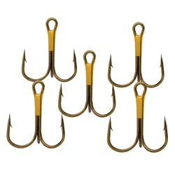 100 Uds 35647 anzuelos de púas doradas de acero rico en carbono redondo doblado triple señuelo Artificial anzuelo tamaño 10 #   8 #   6 #   4 #   2 #