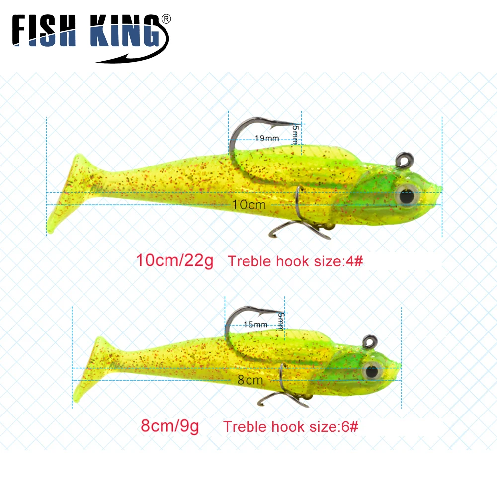 FISH KING-señuelo de pesca suave con ojos 3D, cabeza de plantilla con anzuelo triple, Wobbler, cebo de hundimiento, Jigging, lubina, Lucio, 9/22g - imagen 4