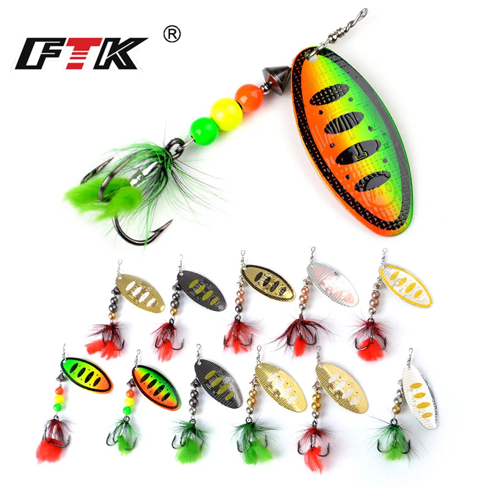 FTK-señuelo de pesca giratorio de Metal, anzuelos duros con pluma, señuelos de pesca vinilos pesca spinning jigs de pesca de mar cucharillas de pesca señuelos spinninanzuelos triples, carpa, Lucio, 1 unidad, 8g/14g/20g
