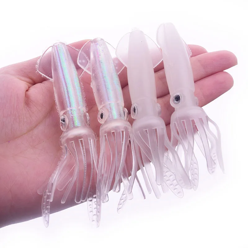 Señuelos blandos luminosos de faldas de calamar, cebo Artificial de goma brillante de pulpo para Pesca nocturna, aparejos de Pesca de atún, sái, 10cm, 8g, 2 unids/lote - imagen 5