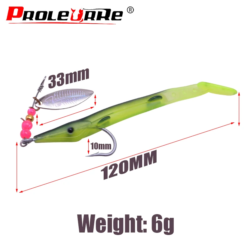 Señuelo de cuchara de Metal de 12cm, 6g, anzuelo artificial, cola en T, de silicona suave, señuelos de goma, aparejos de pesca, 1 ud. - imagen 2