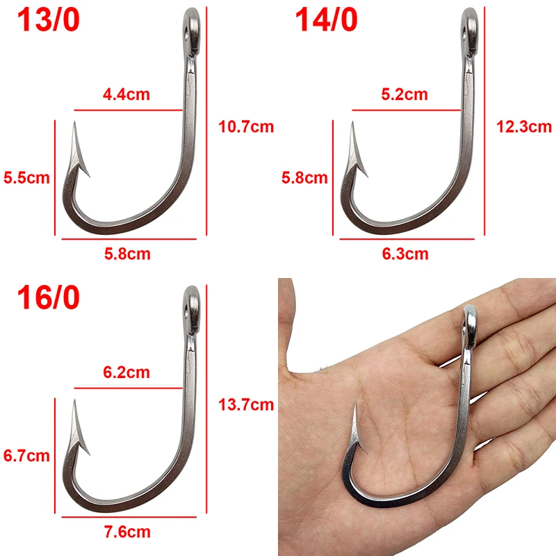 Anzuelos de pesca de acero inoxidable 7731, tamaño de anzuelo de atún grande y grueso, 5/0, 6/0, 7/0, 8/0, 9/0, 10/0, 11/0, 12/0, 13/0, 14/0, 16/0, 10 piezas - imagen 4