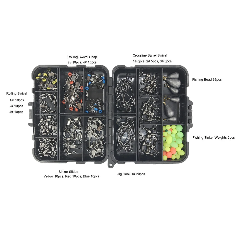 Hyaena-Kit de accesorios de pesca, anzuelos de plantilla, pesas de plomo, ganchos giratorios de pesca, 150 uds./160 uds./283 uds./caja - imagen 2