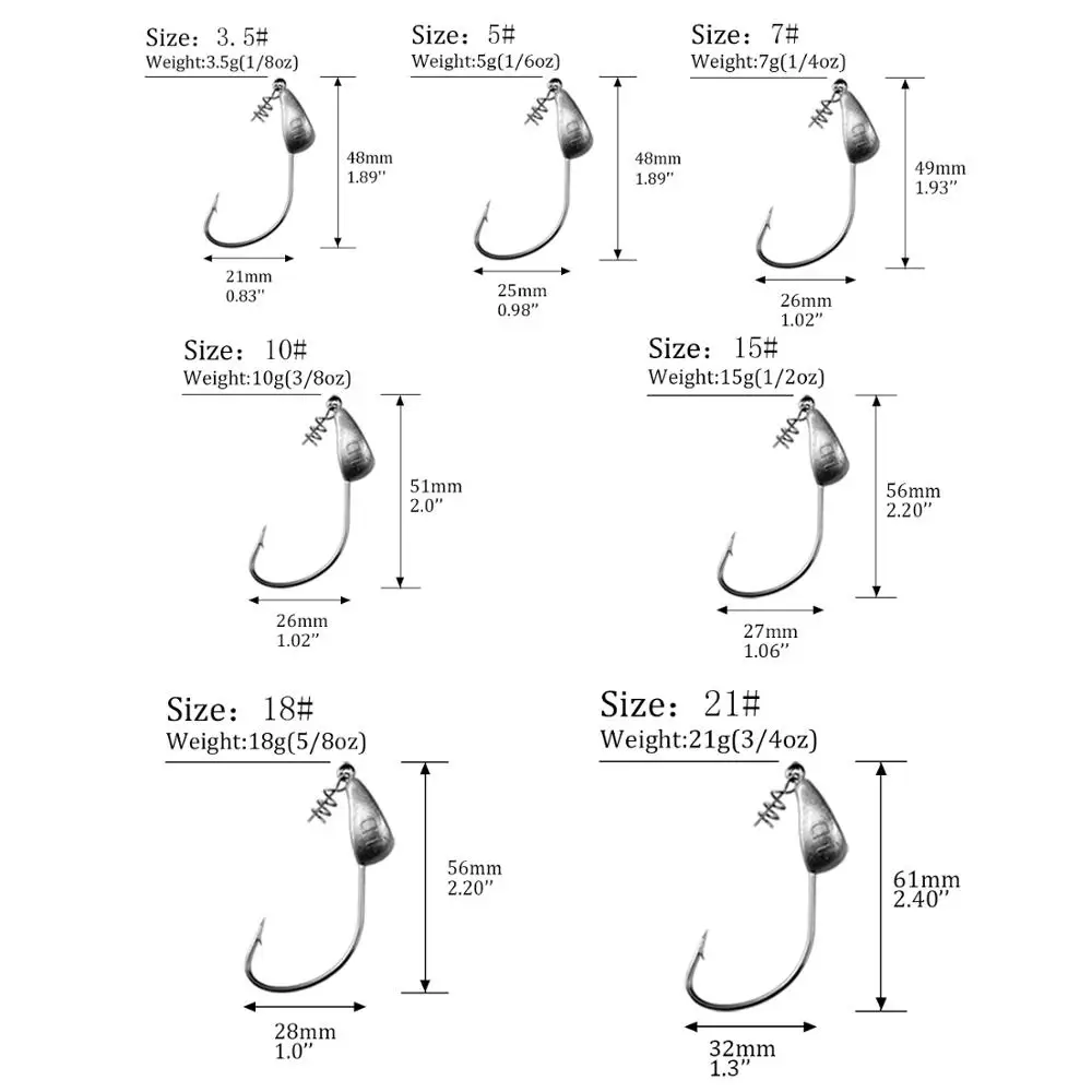 THKFISH 5 uds anzuelos compensados con peso de plomo 5g 7g 10g 15g 18g 21g cables plomo resorte Pin pesca anzuelo de púas para señuelos blandos - imagen 2