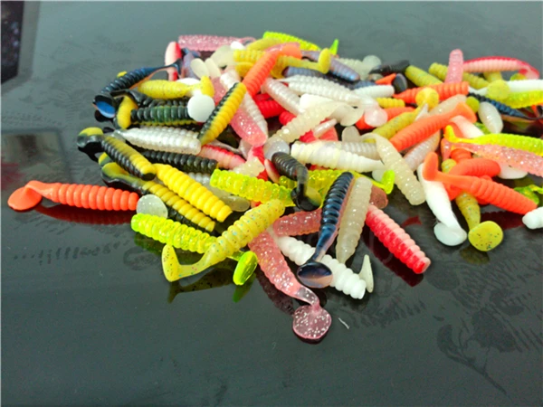 Señuelo multicolor de cola de paleta suave, cebos de pesca, gusanos de paleta suave, 4cm, 100 unidades - imagen 4