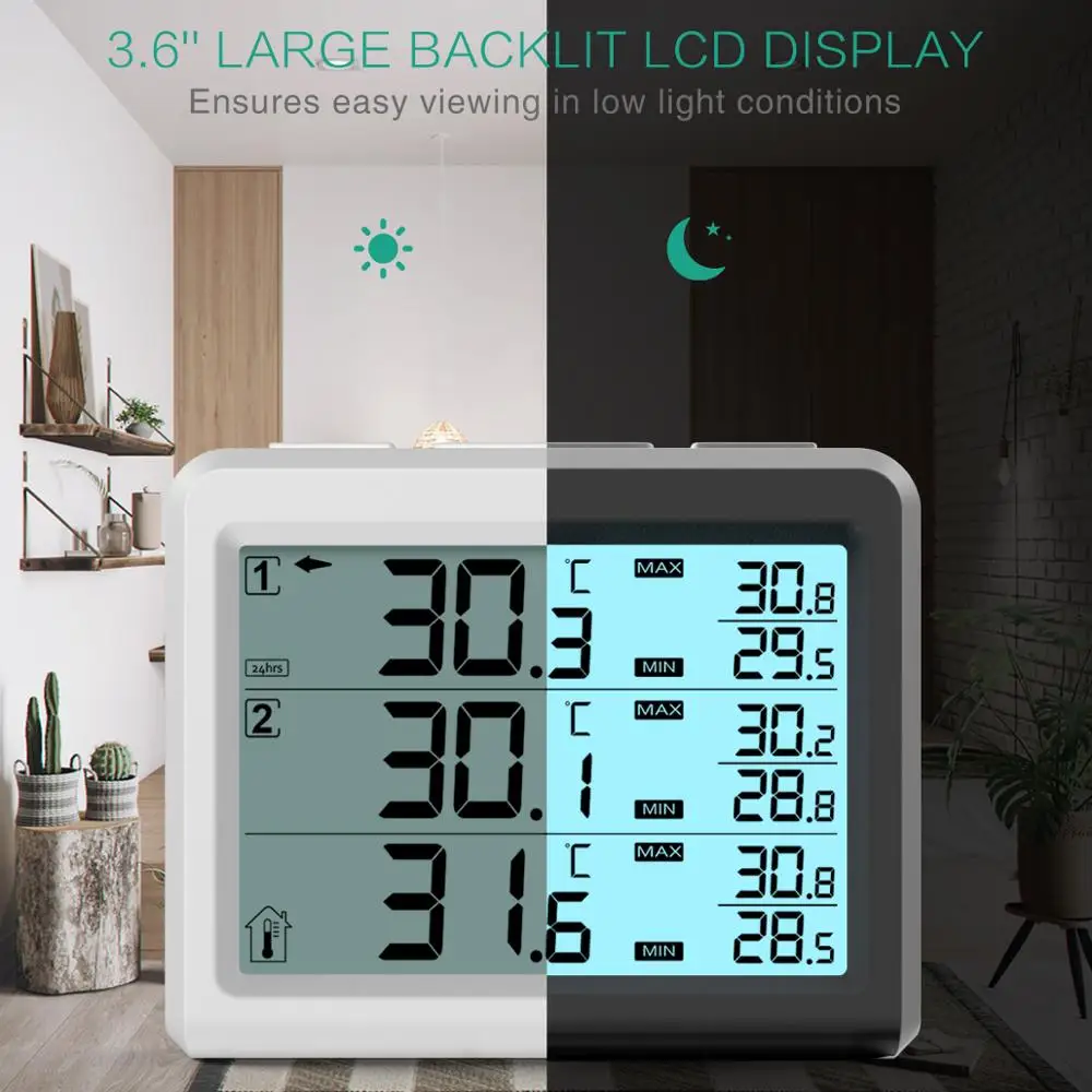 Termómetro digital inalámbrico ORIA alarma audible y retroiluminación - imagen 2