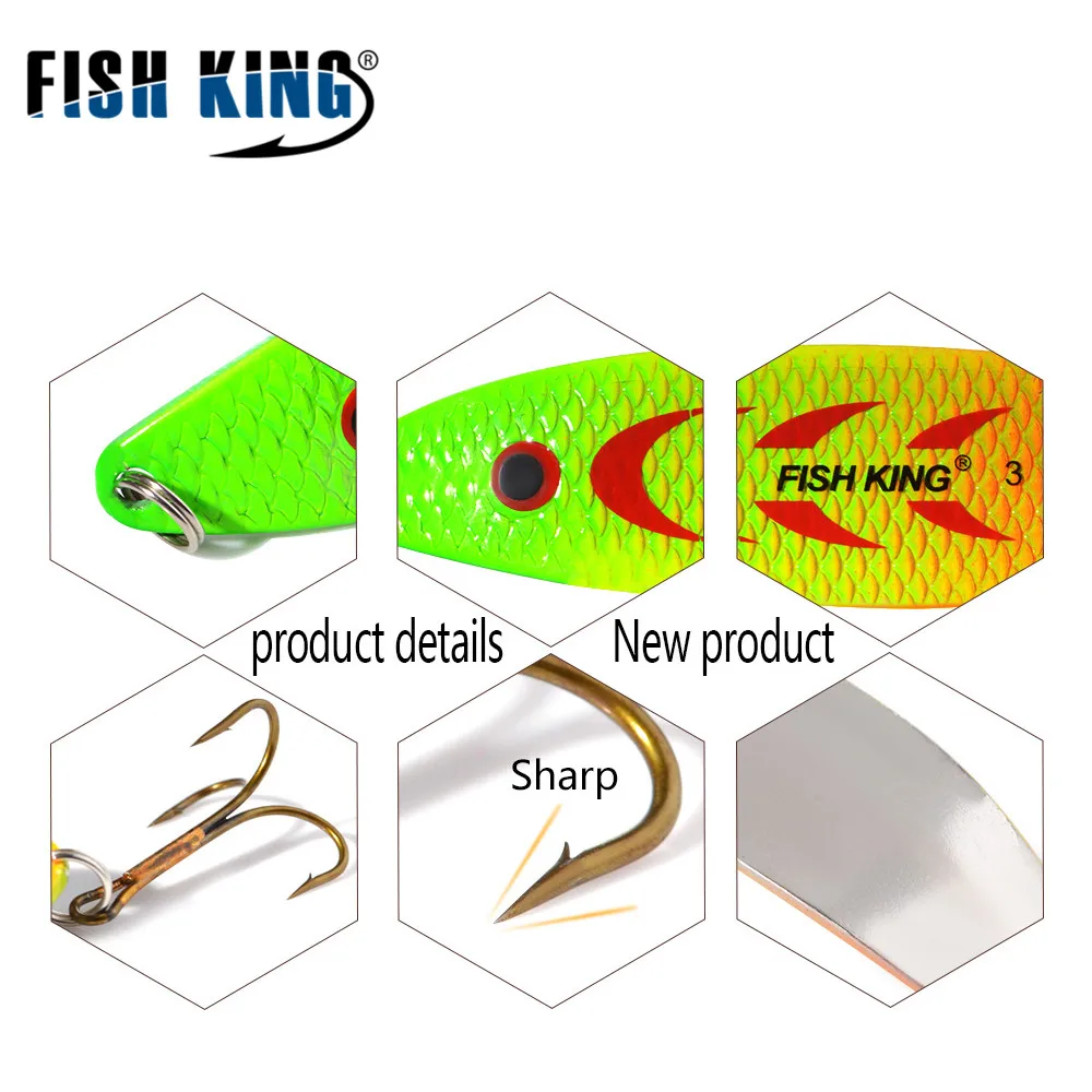 FISH KING 1 pieza 18g 28g spinner señuelo de Pesca cebo de metal cuchara aparejos de Pesca Vissen Pesca lentejuelas Paillette anzuelos individuales