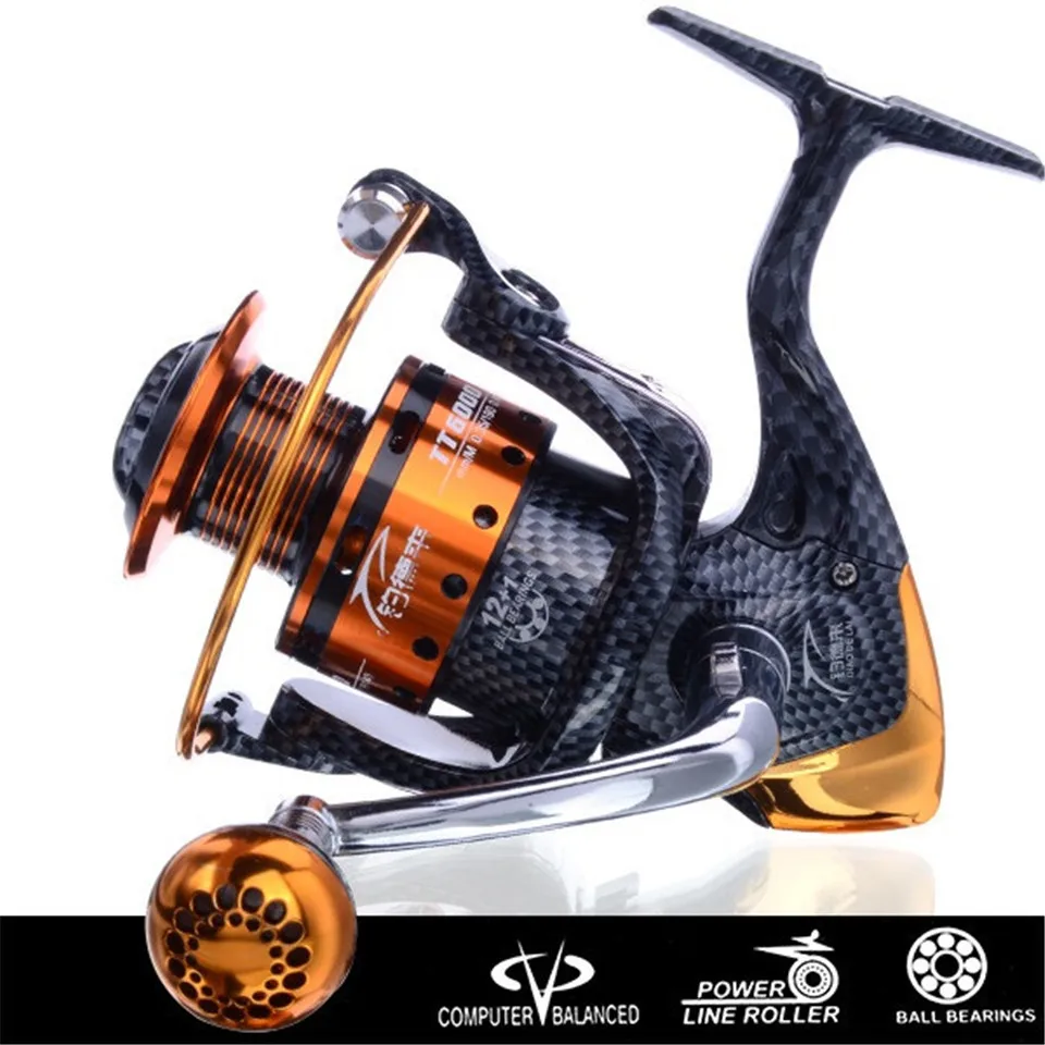Carrete de pesca giratorio de Metal, rueda de Metal para agua salada, serie 6000, 12 + 1BB, 5,1: 1