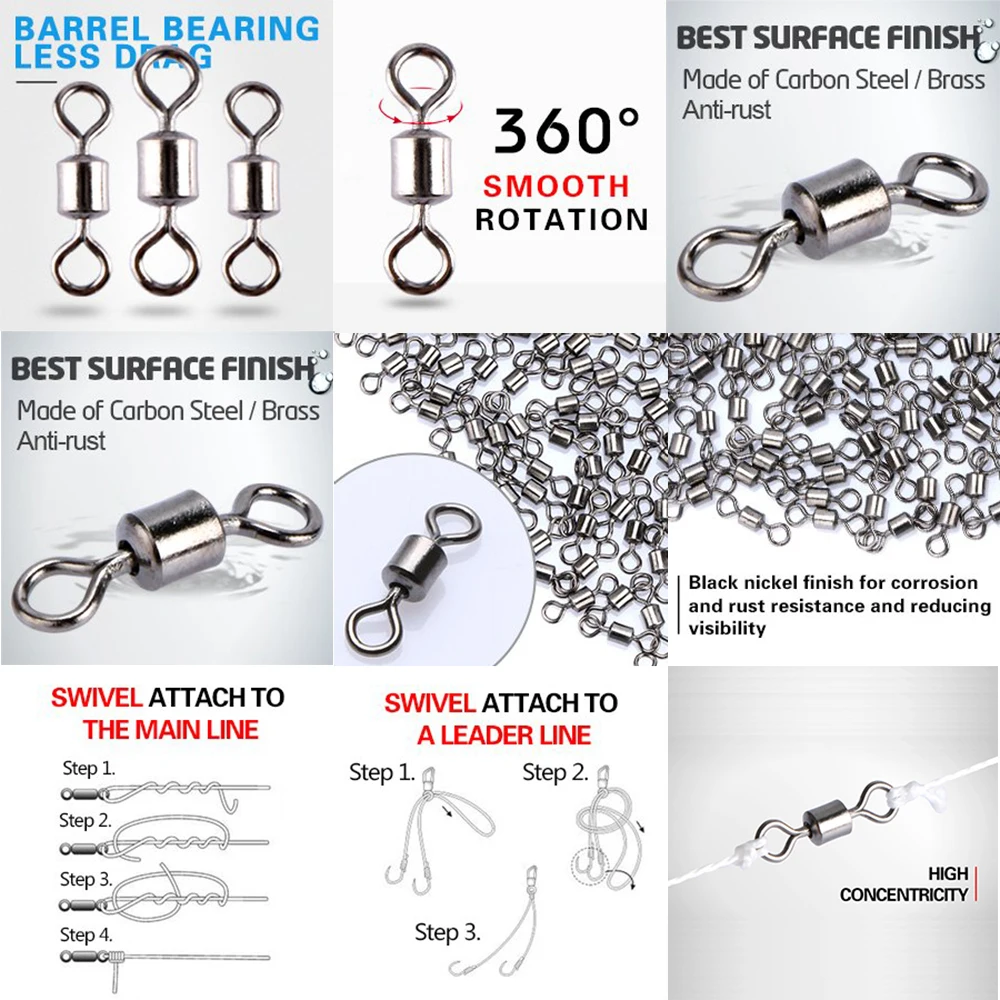 Goture-aparejos de pesca giratorios, accesorios con caja de pesca, 500 piezas, tamaño mixto #4,#6,#8,#10,#12 - imagen 3