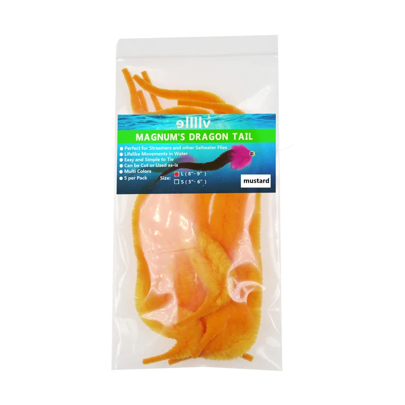 Cola de dragón Magnum para pesca en agua salada, señuelo de mosca, Material de atado de peces, Lucio, muskkie, 12 colores, 5 unids/lote por paquete, nuevo - imagen 3