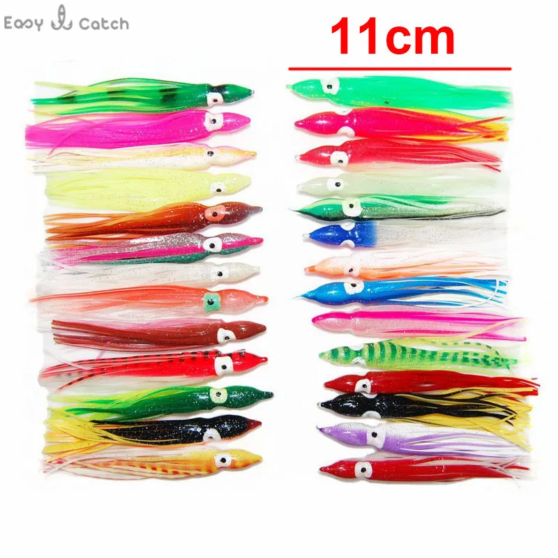 Señuelos de Pesca de pulpo de plástico suave de 11cm, calamar Artificial luminoso de silicona de colores mezclados, 24 unids/caja - imagen 3