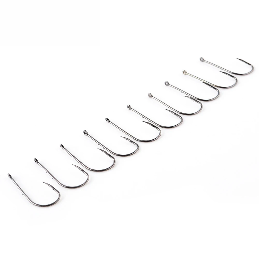 Gancho de pesca de alto carbono, anzuelo individual con ojo, aparejos de pesca de carpa, 10 piezas, 3 #-14 #