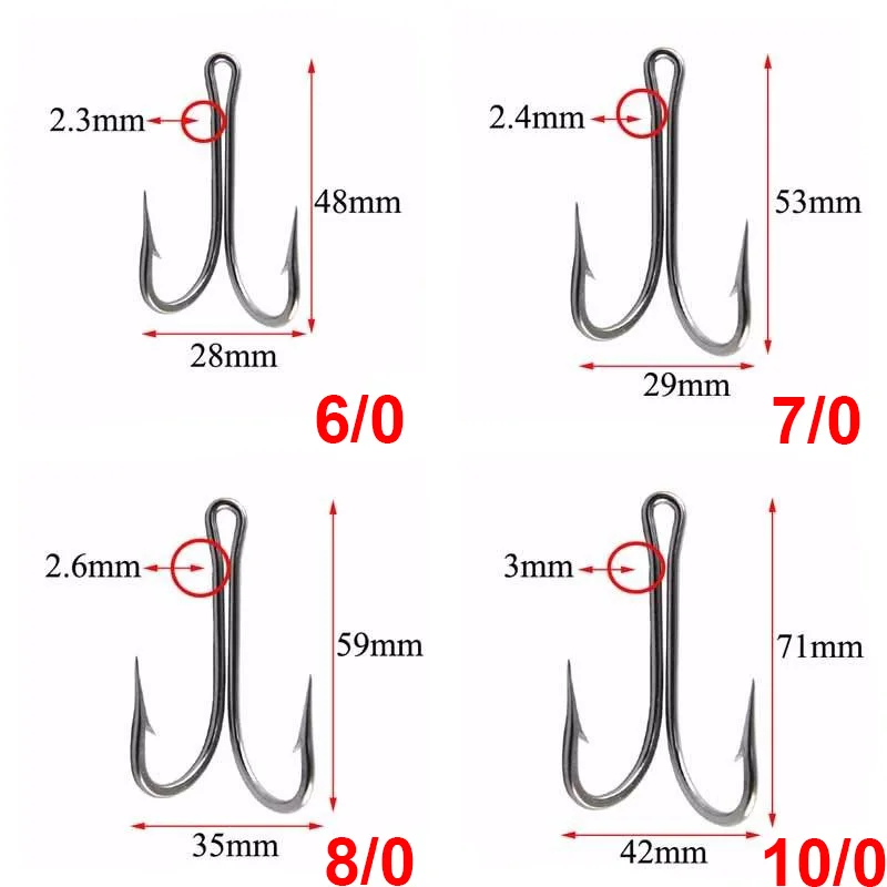 10 Uds 7982 anzuelos de pesca dobles de acero inoxidable accesorios de pesca de mar anzuelos de doble cebo grandes y afilados tamaño 6/0 7/0 8/0 10/0 - imagen 4