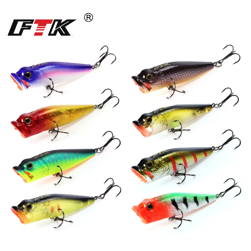 FTK 65mm 6g Popper señuelo de pesca Swimbait Topwater flotante Wobblers ojos 3D cebo Artificial duro aparejos de pesca de lubina - imagen 2