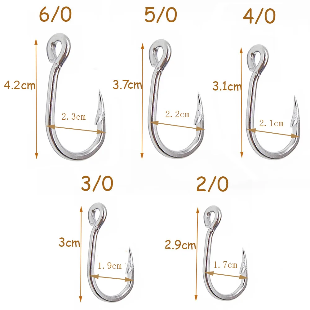 JSM-anzuelos de pesca de acero inoxidable 10884, cebo grande para atún, tamaño 5/0, 6/0, 7/0, 8/0, 9/0, 30 unidades - imagen 3