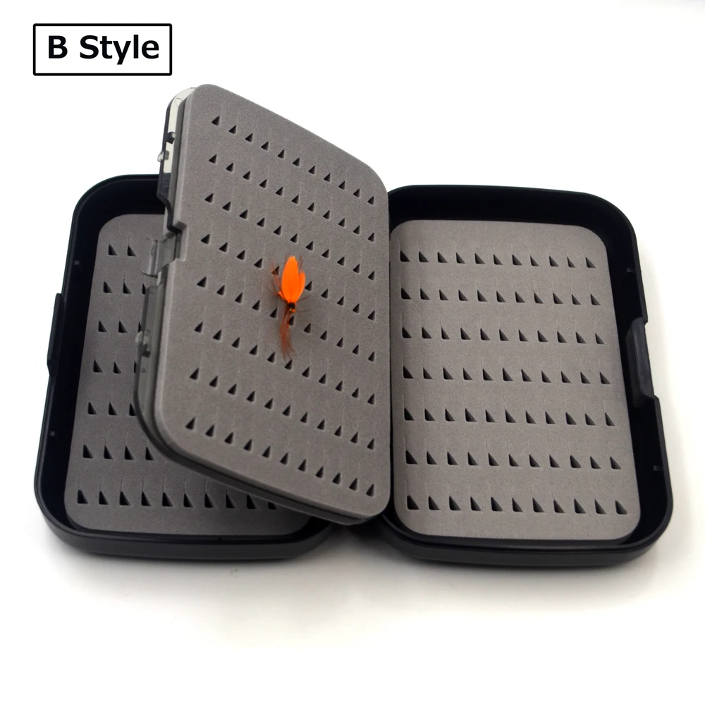 MNFT 2 uds cajas de pesca de ninfa impermeables de 4 capas de tamaño de bolsillo caja de almacenamiento de señuelos de plástico negro caja de pesca con mosca de espuma con hendidura - imagen 4