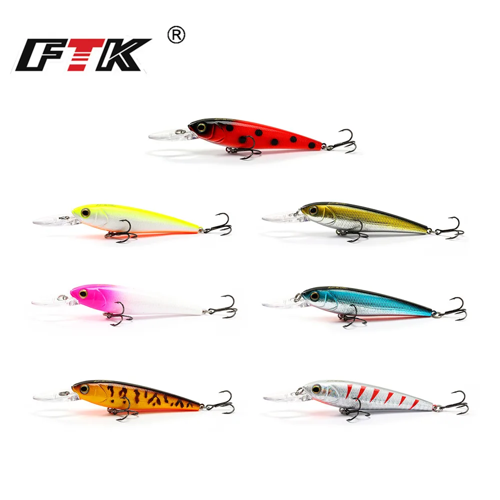 FTK-señuelo de pesca duro Minnow, 12g, 9cm, ojos 3D, cebo Artificial con anzuelo triple, Wobblers Swimbait Bass - imagen 2