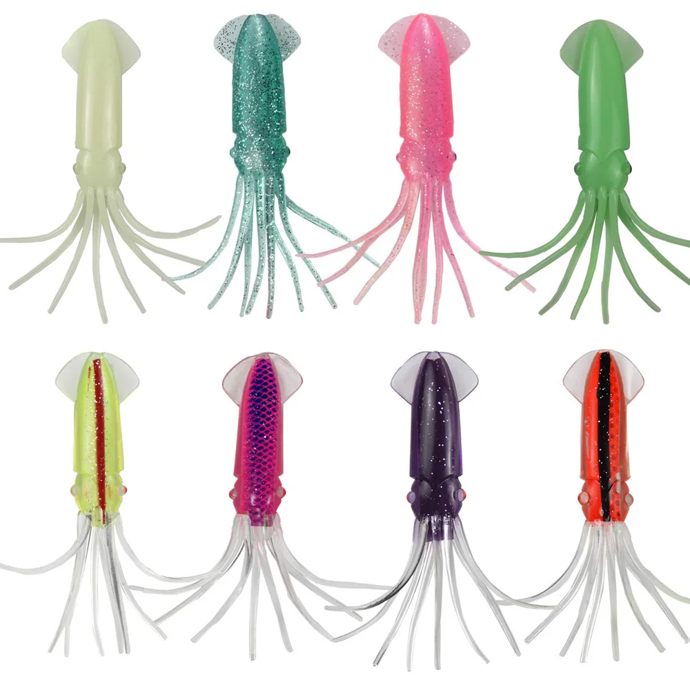 Señuelos de pulpo de plástico suave, cebo de falda de calamar que brilla en la oscuridad, luminoso, para pesca Al curricán, para pesca en agua salada - imagen 5