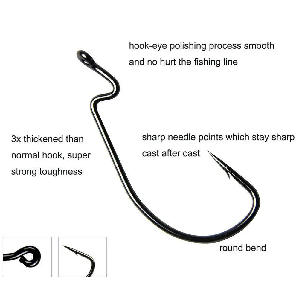 Hyaena-anzuelos de lubina de acero con alto contenido de carbono, juego de ganchos de gusano con caja, 120 unids/caja 38105 - imagen 4