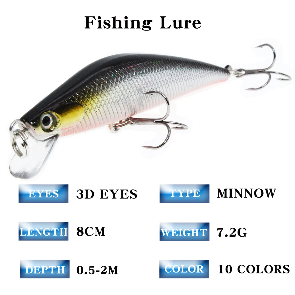 LEOSPORT-SEÑUELOS de pesca para pececillos, 1 unidad, anzuelos Crankbait, aparejos de manivela, 7,5 cm/8g - imagen 2