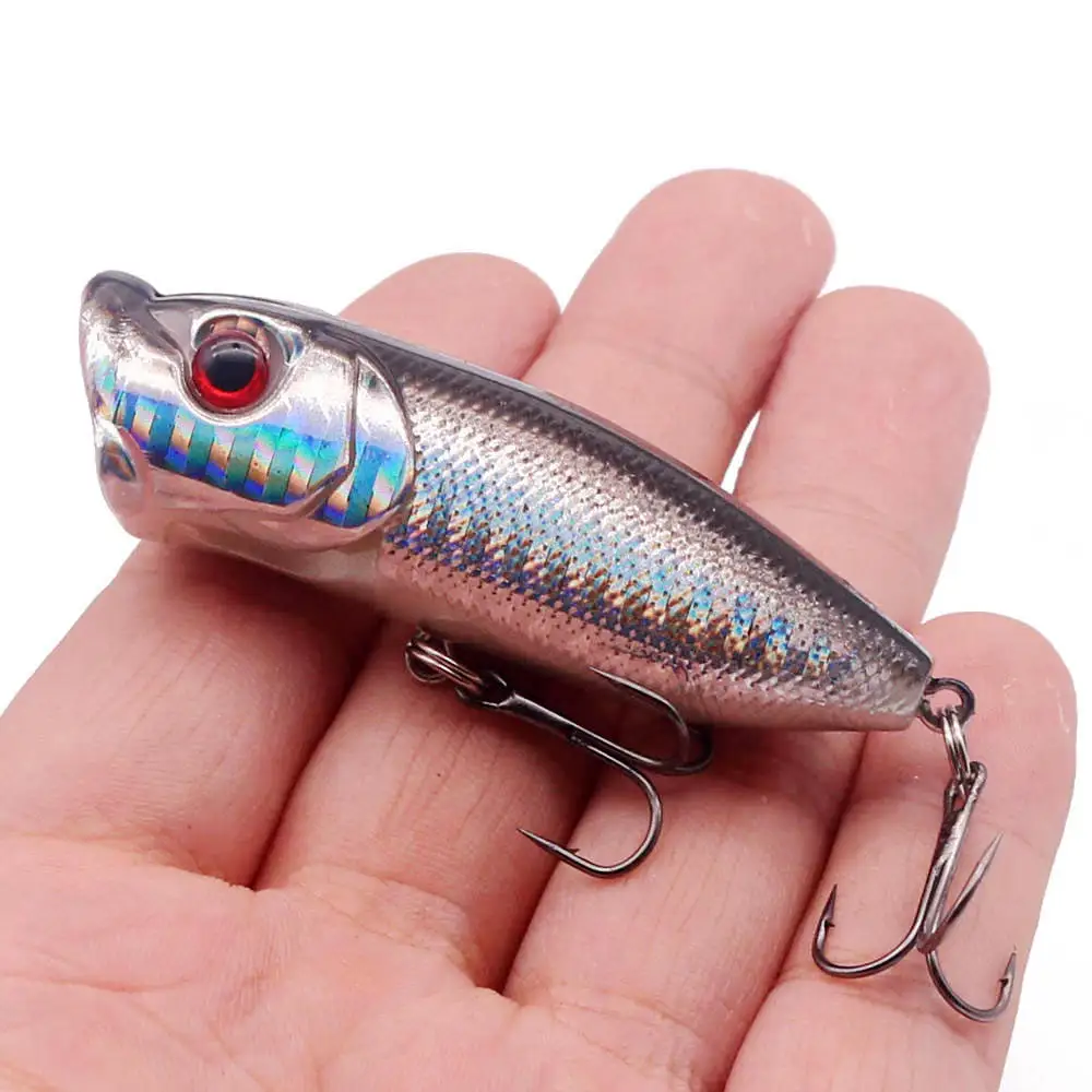 1 Uds. Señuelo de Pesca Popper láser 7cm 12g 6 # Anzuelos Pesca cebo de Pesca duro señuelos Fakebait Wobbler Isca swimbait artificial - imagen 2