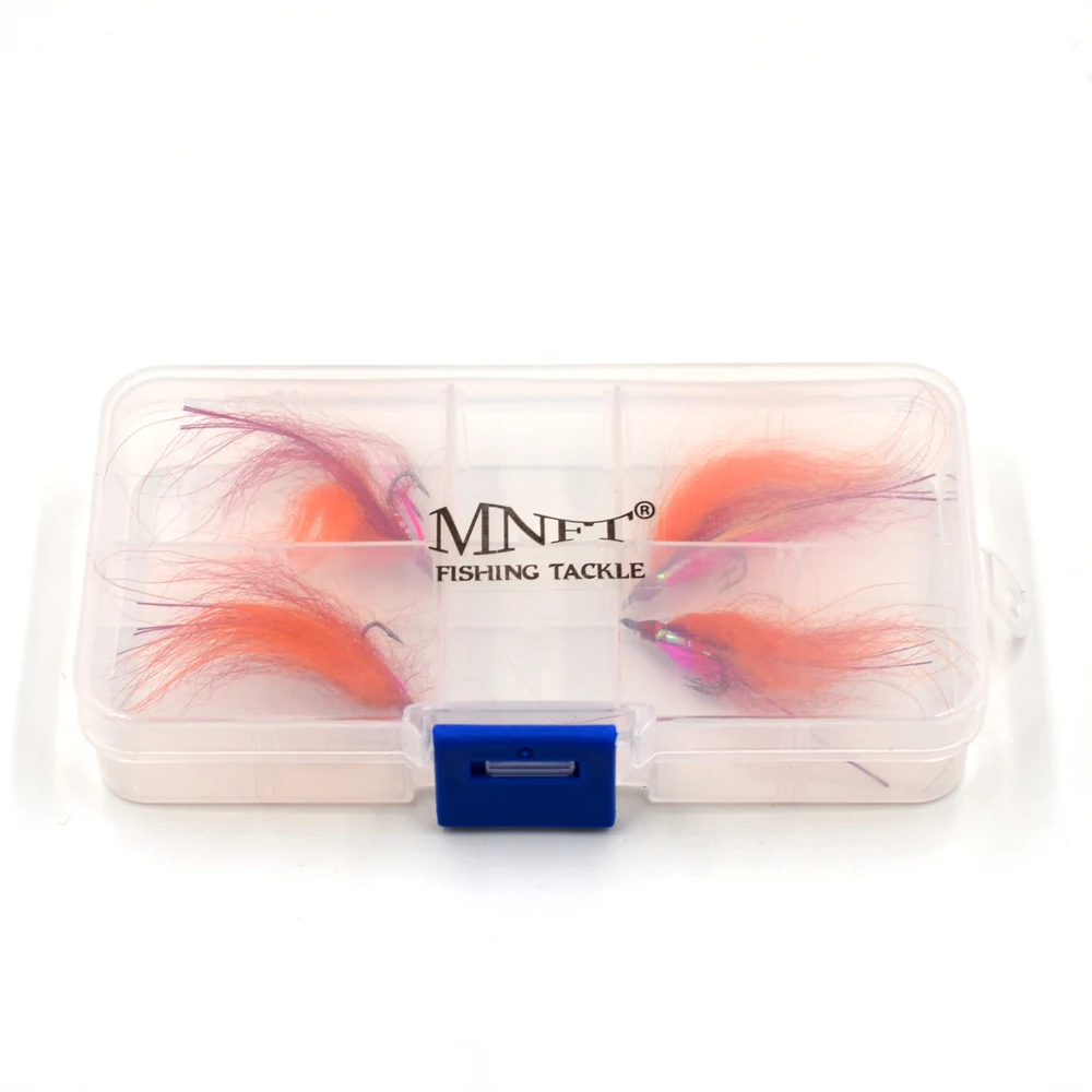 MNFT 4 Uds doble gancho naranja Flashabou Streamer mosca mejilla roja película de arco iris cuerpo biónico pesca con mosca Señuelos carpa trucha cebo para peces - imagen 4