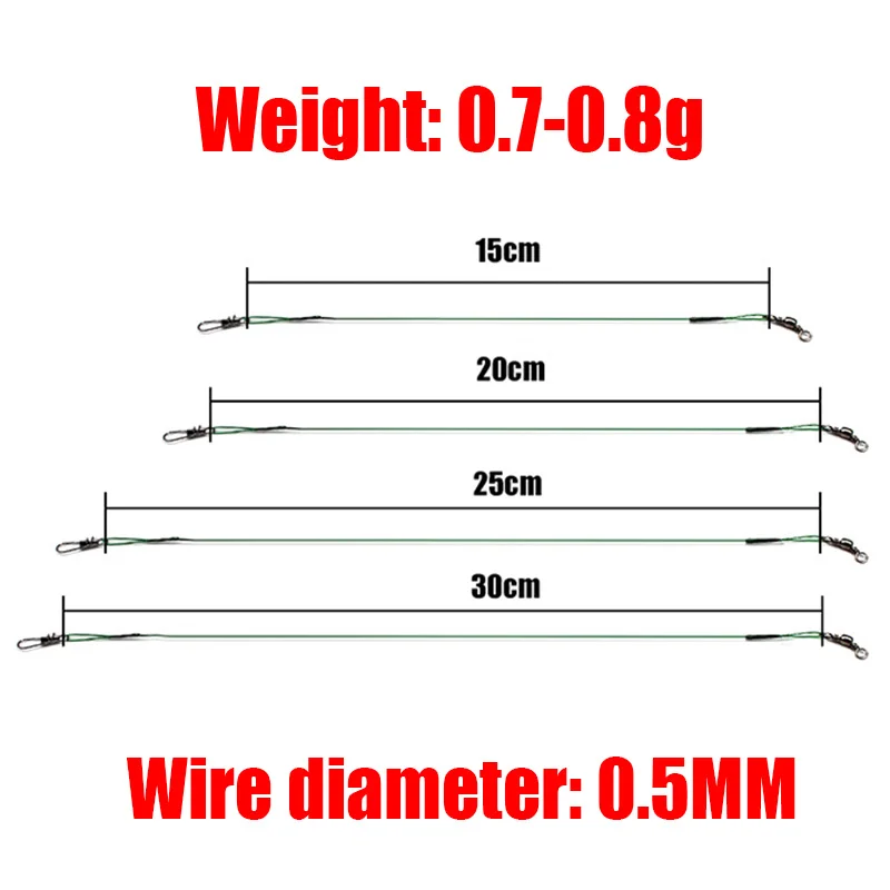 Señuelo de correa de línea de alambre de pesca, hilo de anzuelo, líder de alambre giratorio a presión, aparejo experto giratorio Shark, 20 unids/lote - imagen 3