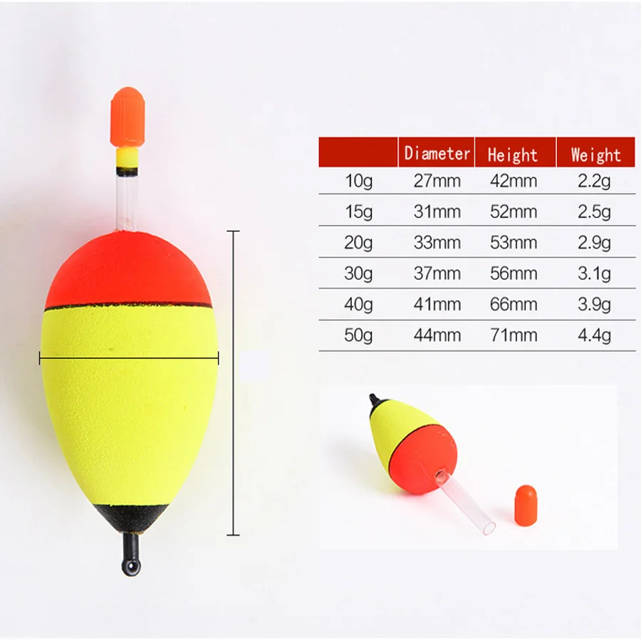 Juego de flotadores de pesca EVA, accesorios de aparejos de pesca de mar, palos luminosos nocturnos Bobber, 10g-50g, 10 unids/lote - imagen 4